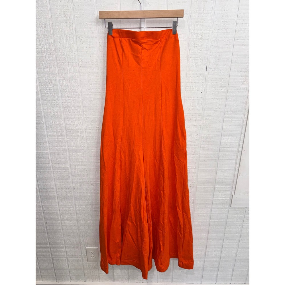 Free People Beach Jumpsuit Womens Orange Strapless Wide Leg Cutout Size M